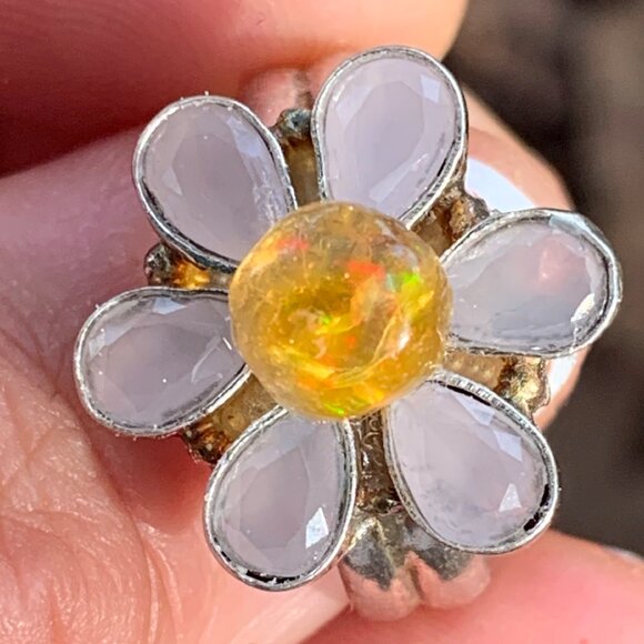 Fire Opal Daisy Ring